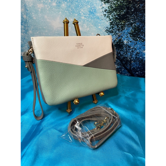 Vince Camuto New York Color Block Leather Crossbody Great Beige Green NWOT - Picture 2 of 15